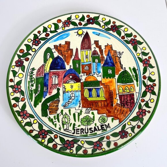 Jerusalem Decorative Art Pottery Plate Hand Painted Holy City VTG Wall Decor - Picture 11 of 11